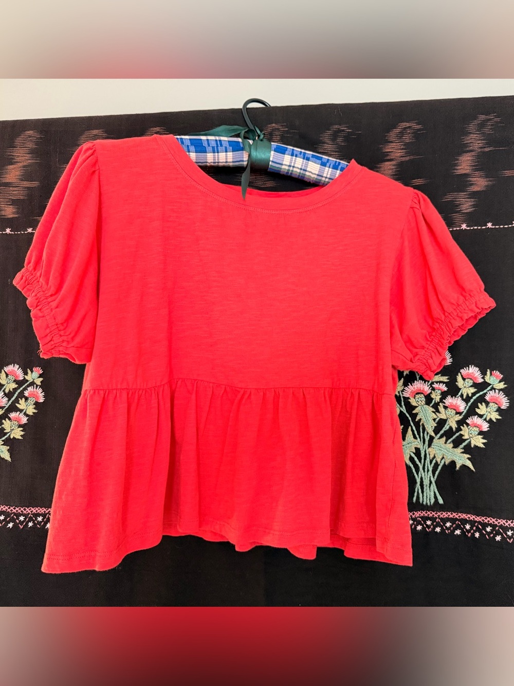 Anthropologie Coral Red Peplum Crop Top